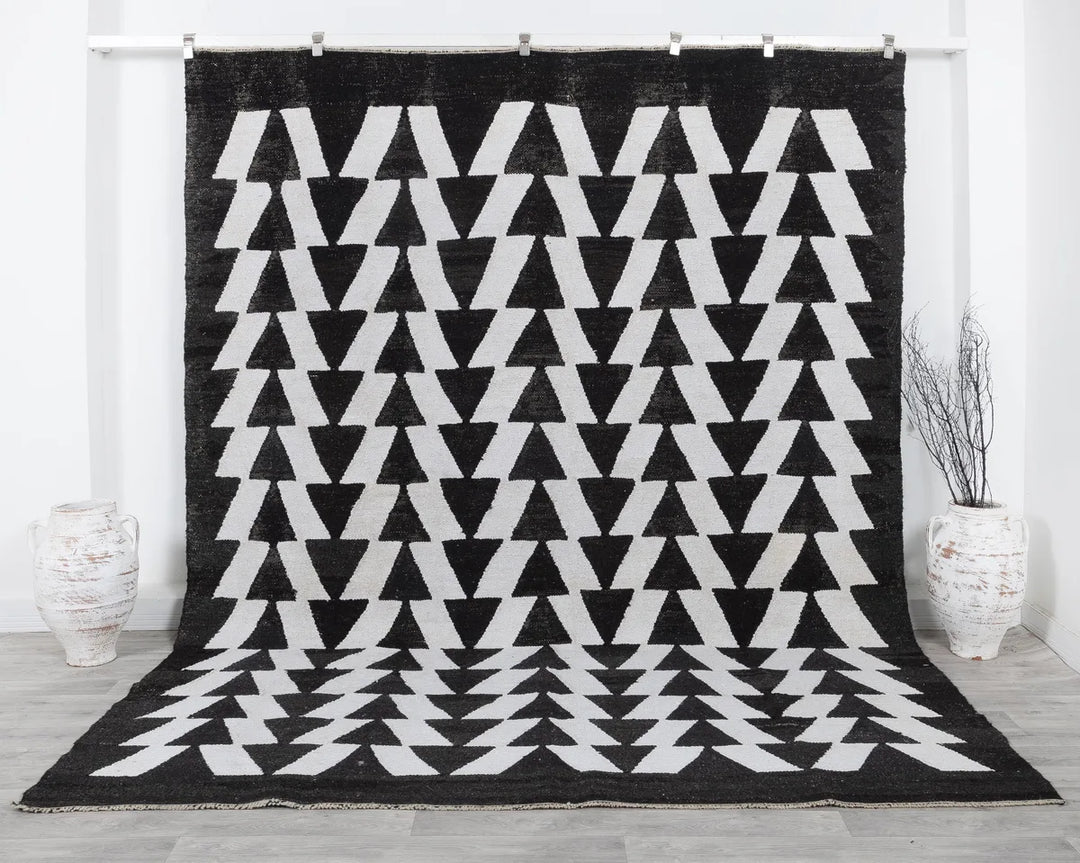 Black Turkish Kilim Rug 8' 2" x 10' 6" Flat-Weave | No. VR33124