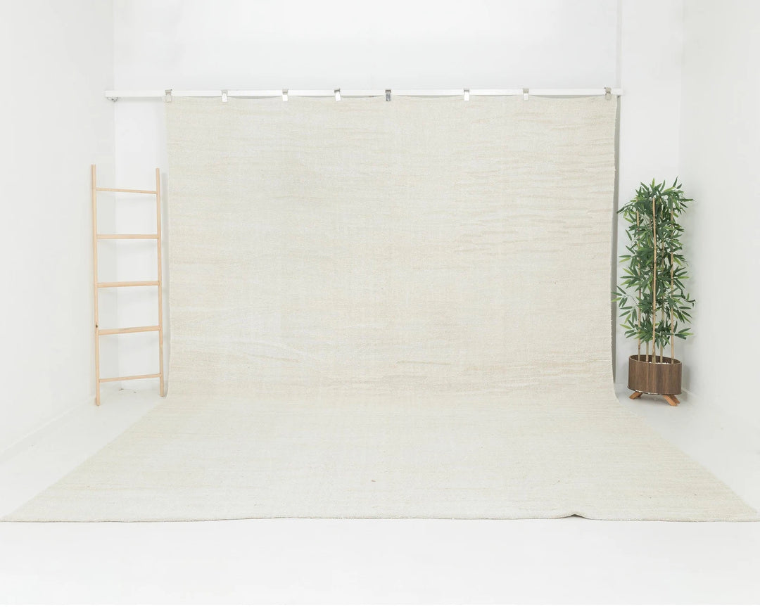 White Turkish Kilim Rug 9' 10" x 12' 10" Flat-Weave | No. VR33556