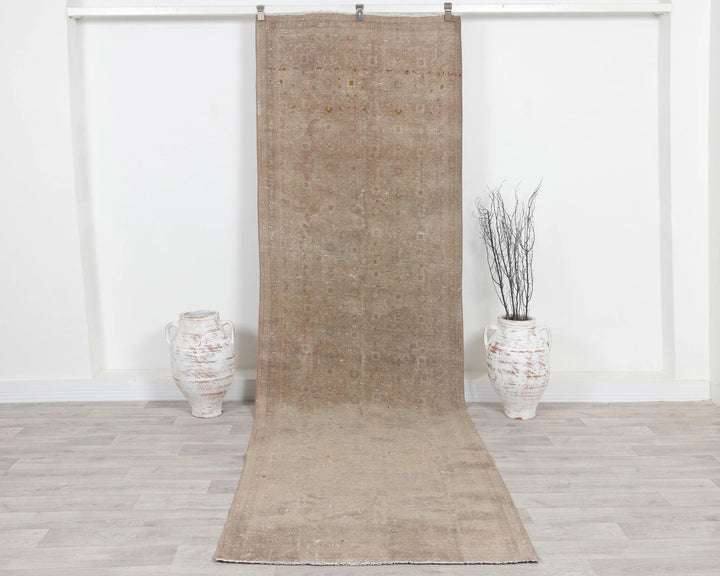 Beige Turkish Oushak Rug 3'6" x 11'8" Hand-Knotted | No. VR33675
