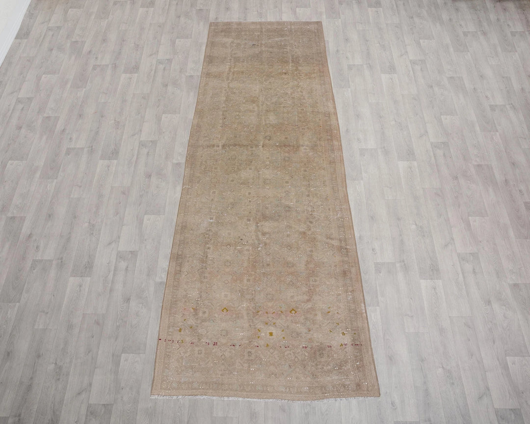 Beige Turkish Oushak Rug 3'6" x 11'8" Hand-Knotted | No. VR33675