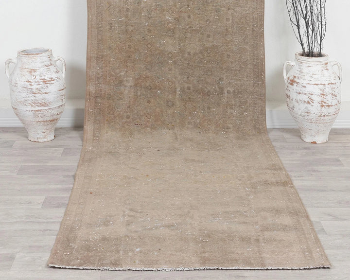 Beige Turkish Oushak Rug 3'6" x 11'8" Hand-Knotted | No. VR33675