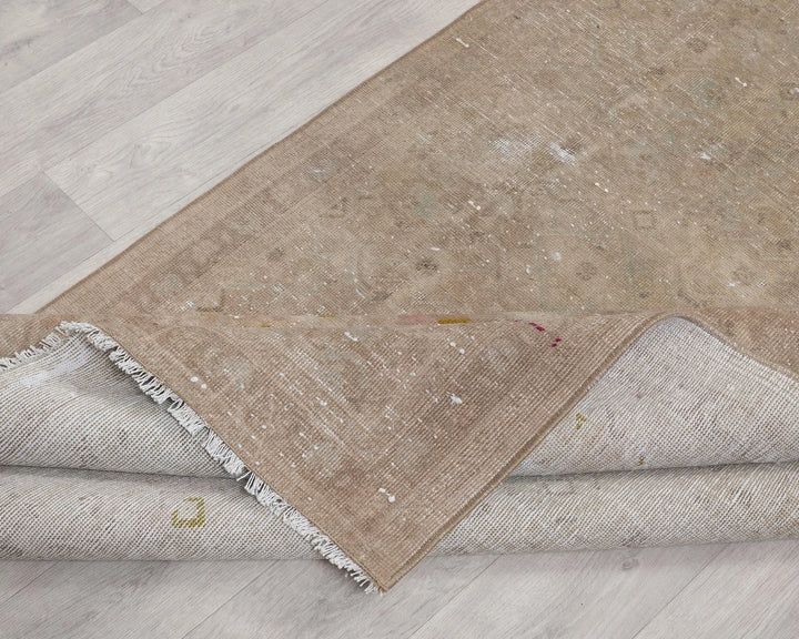 Beige Turkish Oushak Rug 3'6" x 11'8" Hand-Knotted | No. VR33675