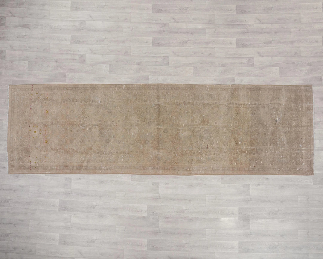 Beige Turkish Oushak Rug 3'6" x 11'8" Hand-Knotted | No. VR33675