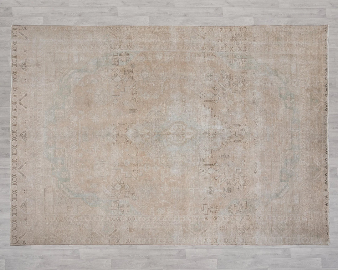 Beige Turkish Oushak Rug 9' 4" x 12' 10" Hand-Knotted | No. VR33762