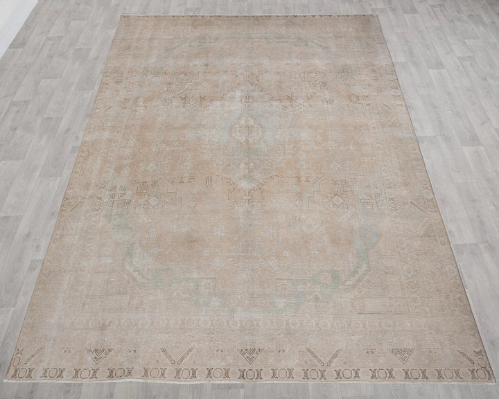 Beige Turkish Oushak Rug 9' 4" x 12' 10" Hand-Knotted | No. VR33762