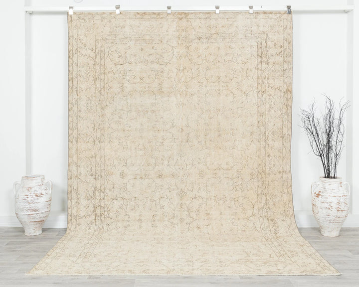 Beige Turkish Oushak Rug 6' 10" x 10' Hand-Knotted | No. VR33810