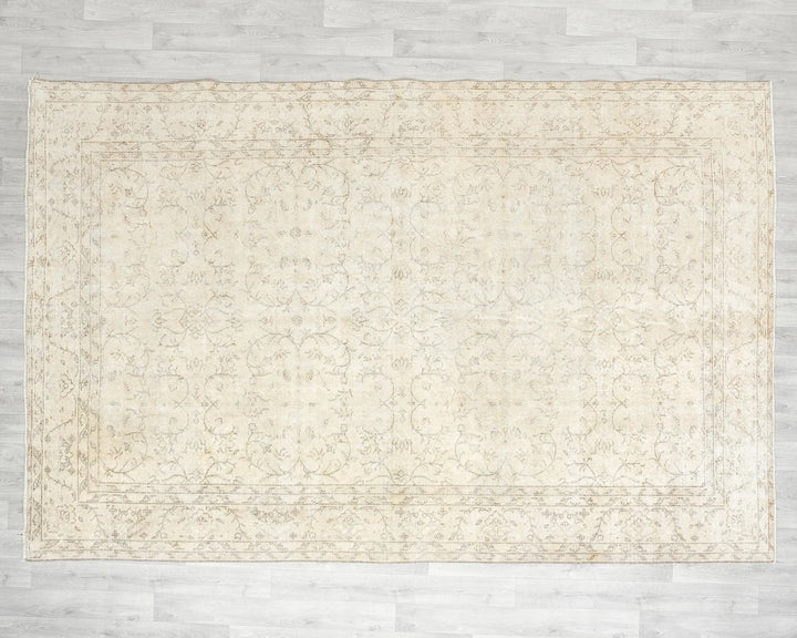 Beige Turkish Oushak Rug 6' 10" x 10' Hand-Knotted | No. VR33810