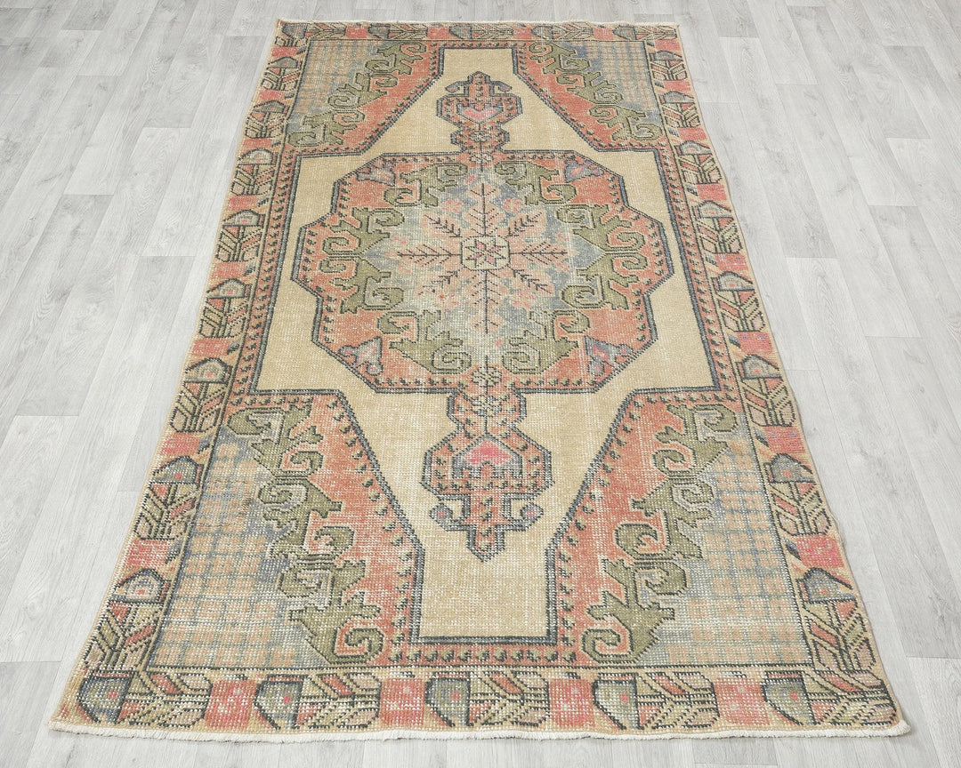 Multicolor Turkish Oushak Rug 4'1" x 7'3" Hand-Knotted | No. VR34406