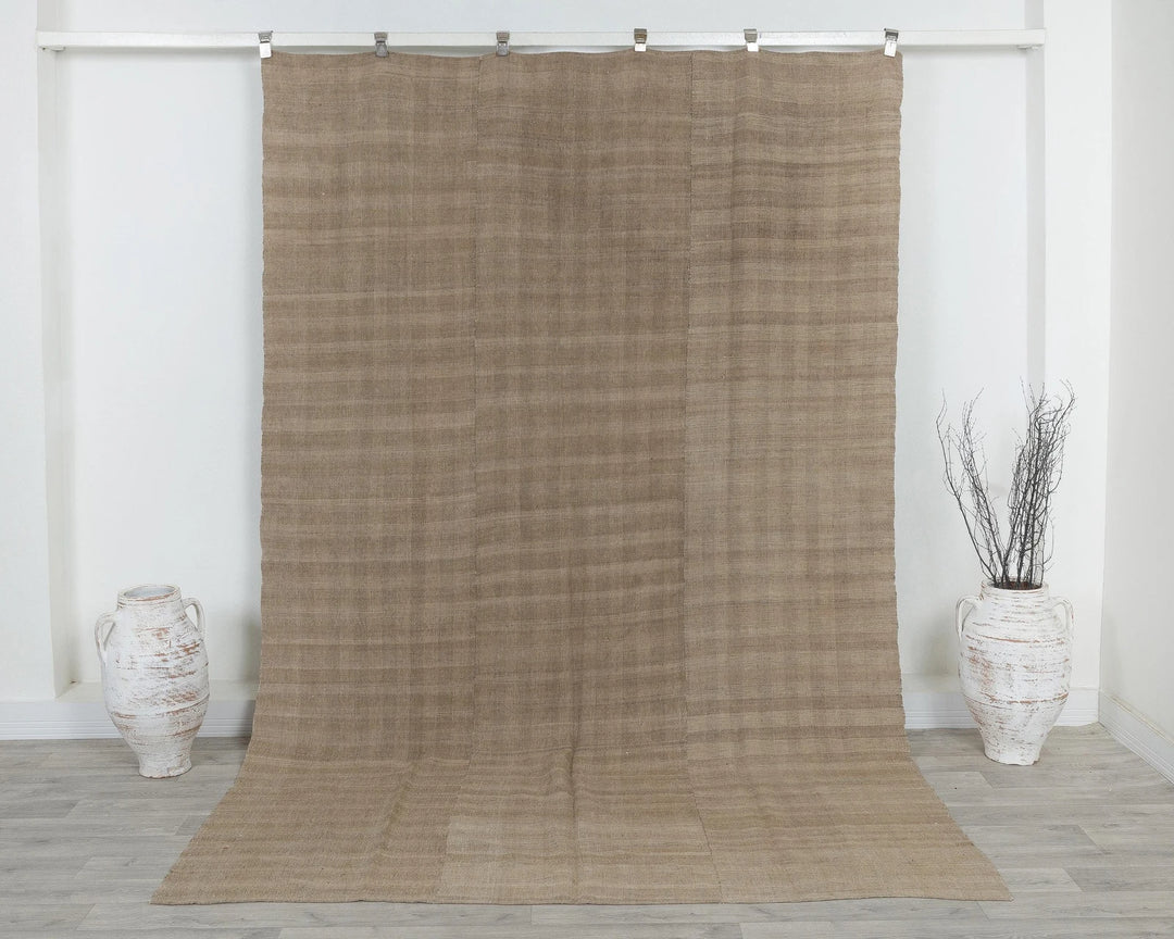 Beige Turkish Kilim Rug 6' x 9' Flat-Weave