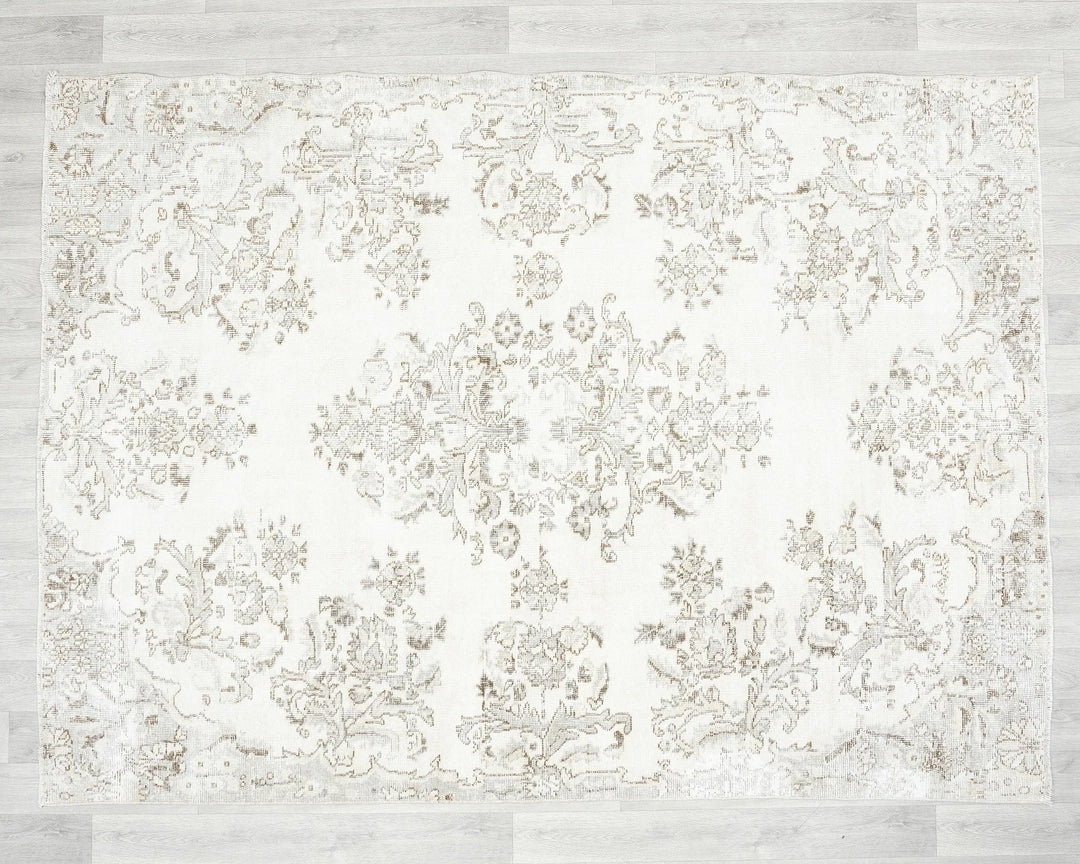 Beige Turkish Oushak Rug 5' 11" x 7' 11" Hand-Knotted | No. VR34846