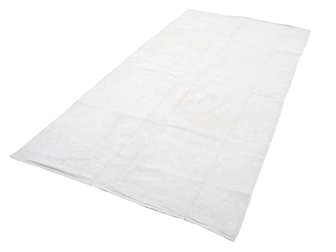 White Turkish Kilim Rug 4' 10" x 9' Flat-Weave | No. VR35148