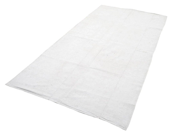 White Turkish Kilim Rug 4' 10" x 9' Flat-Weave | No. VR35148