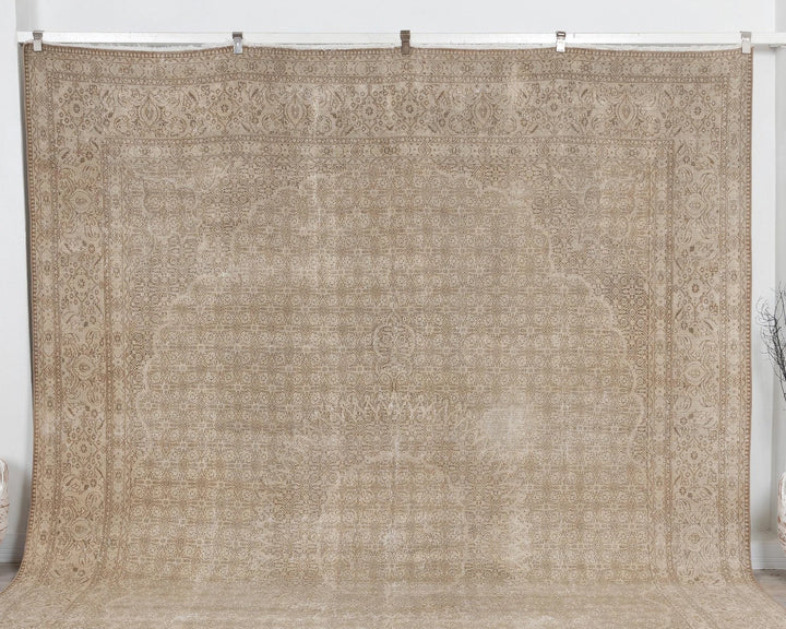 Beige Turkish Oushak Rug 9'6" x 12'2" Hand-Knotted | No. VR35230