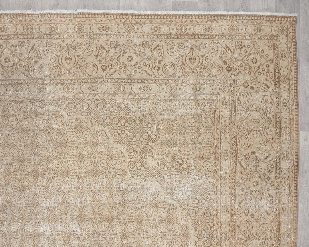 Beige Turkish Oushak Rug 9'6" x 12'2" Hand-Knotted | No. VR35230