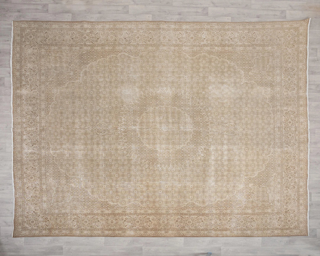 Beige Turkish Oushak Rug 9'6" x 12'2" Hand-Knotted | No. VR35230