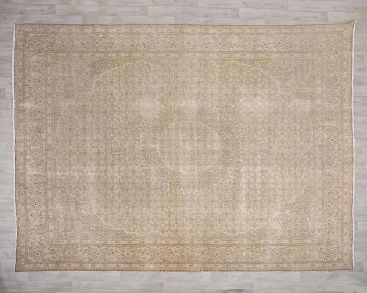 Beige Turkish Oushak Rug 9'6" x 12'2" Hand-Knotted | No. VR35230
