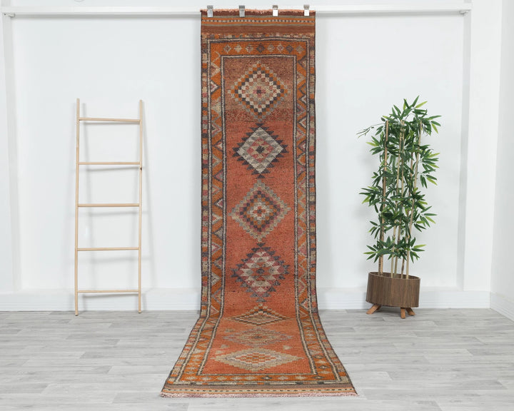 Orange Turkish Oushak Rug 11' 10" x 2' 7" Hand-Knotted | No. VR35268