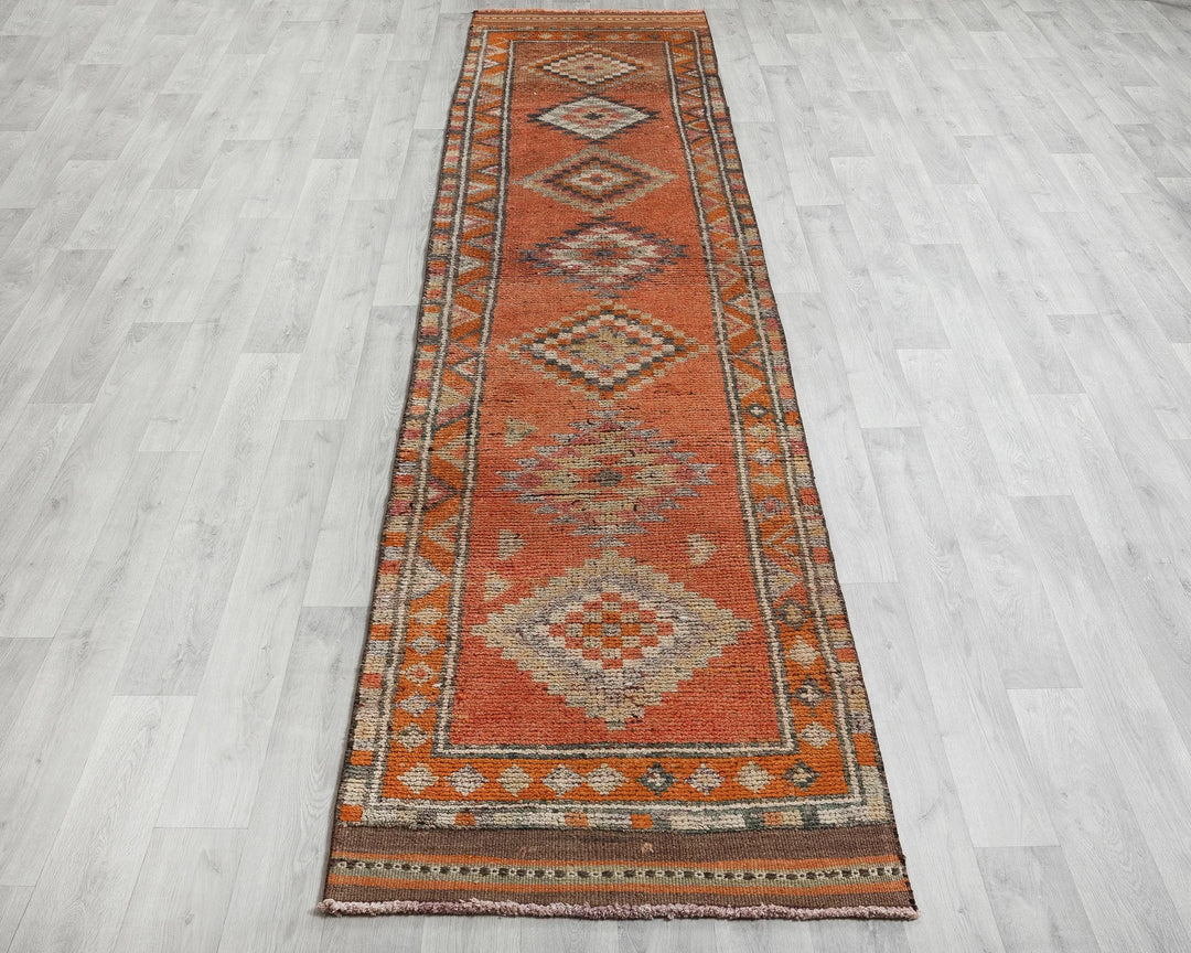 Orange Turkish Oushak Rug 11' 10" x 2' 7" Hand-Knotted | No. VR35268