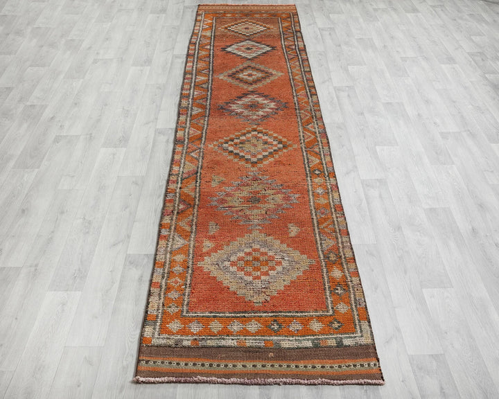 Orange Turkish Oushak Rug 11' 10" x 2' 7" Hand-Knotted | No. VR35268