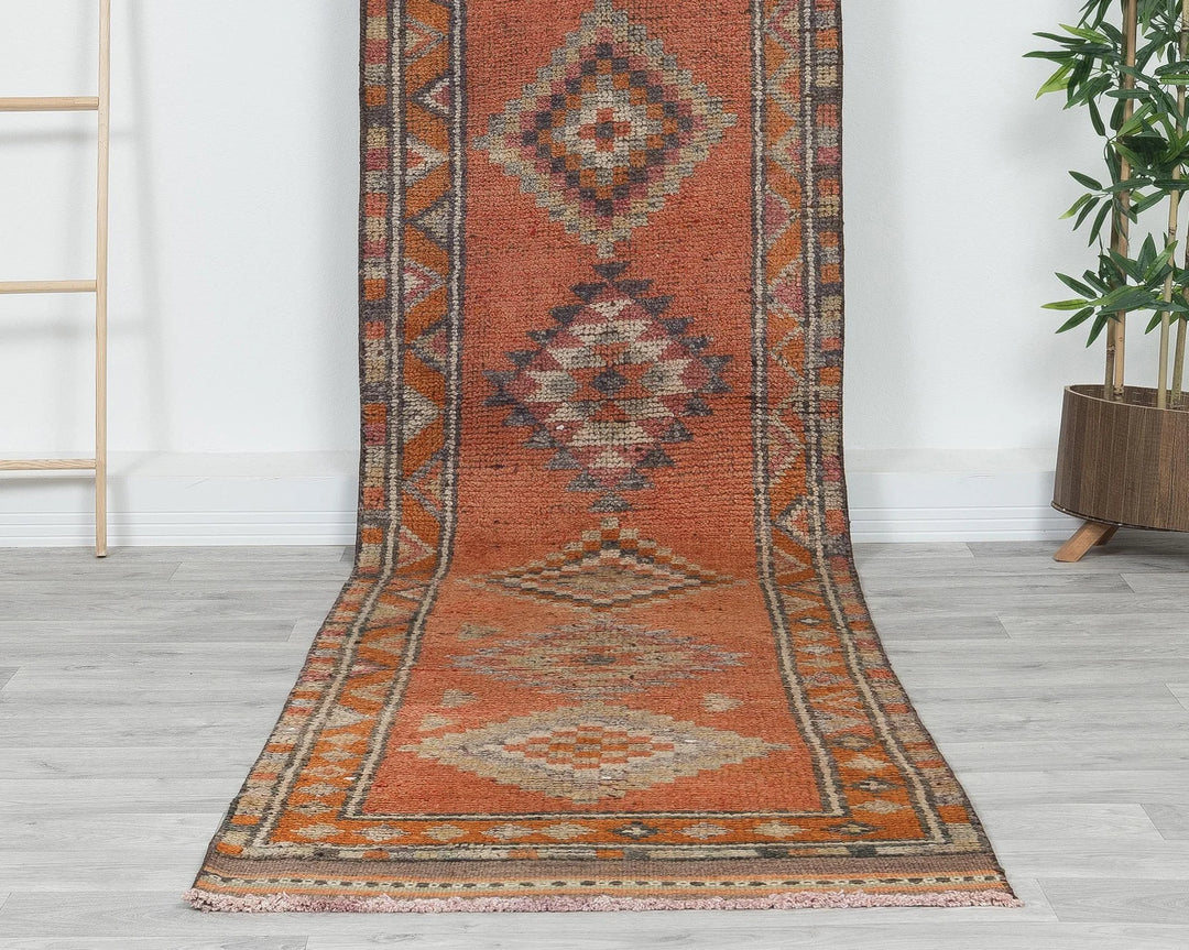 Orange Turkish Oushak Rug 11' 10" x 2' 7" Hand-Knotted | No. VR35268