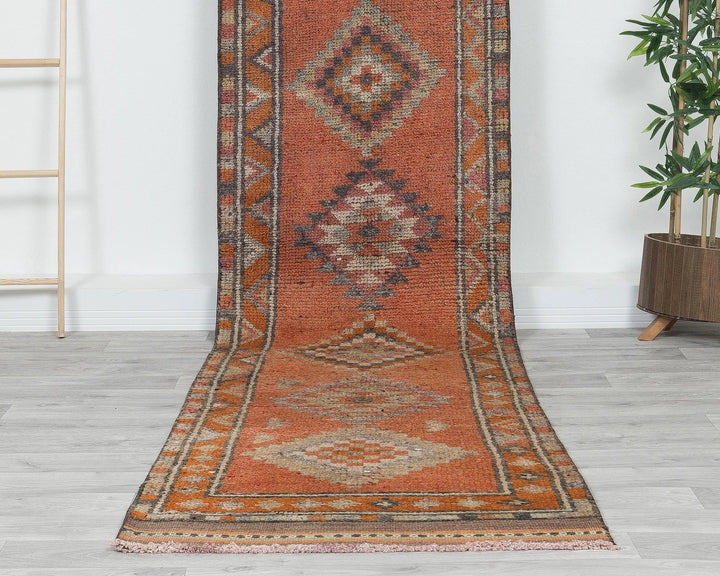 Orange Turkish Oushak Rug 11' 10" x 2' 7" Hand-Knotted | No. VR35268