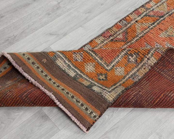 Orange Turkish Oushak Rug 11' 10" x 2' 7" Hand-Knotted | No. VR35268