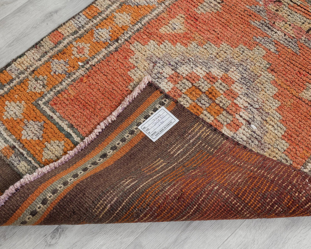 Orange Turkish Oushak Rug 11' 10" x 2' 7" Hand-Knotted | No. VR35268
