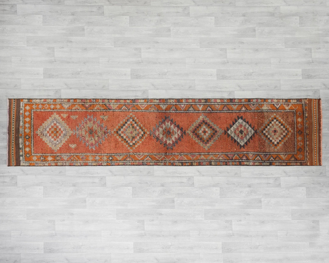 Orange Turkish Oushak Rug 11' 10" x 2' 7" Hand-Knotted | No. VR35268