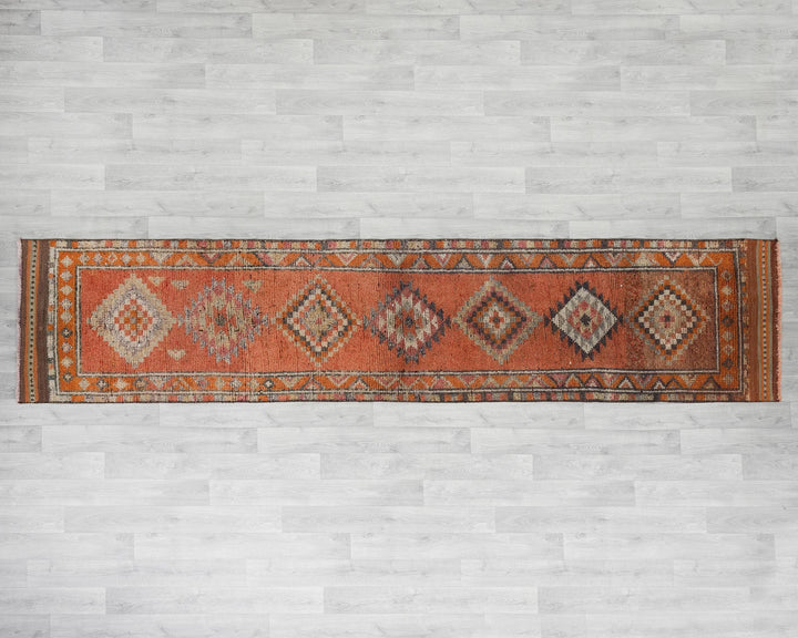 Orange Turkish Oushak Rug 11' 10" x 2' 7" Hand-Knotted | No. VR35268