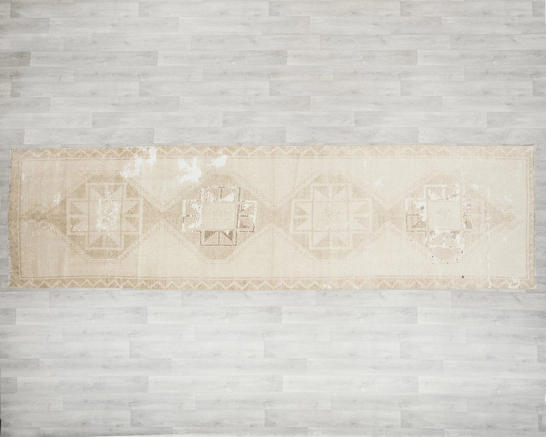 Beige Turkish Oushak Rug 3'7" x 12'1" Hand-Knotted | No. VR35358