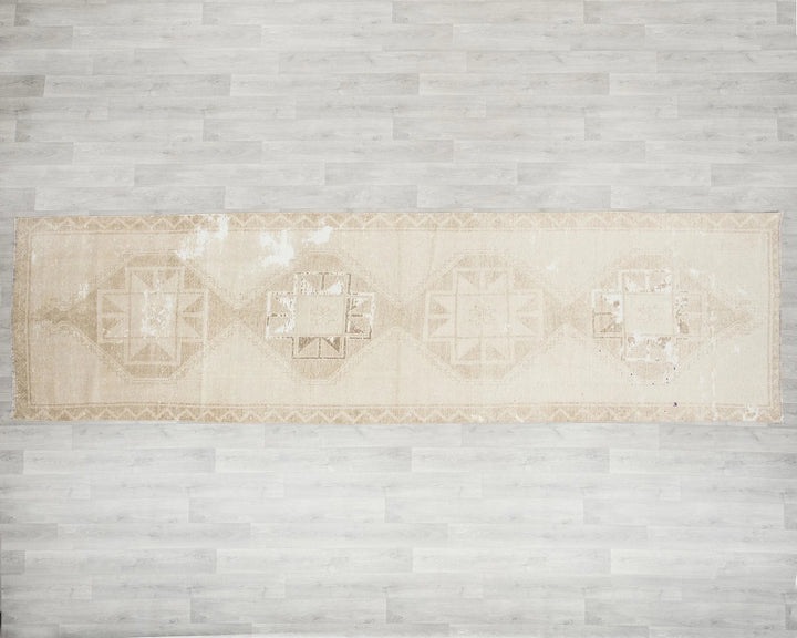 Beige Turkish Oushak Rug 3'7" x 12'1" Hand-Knotted | No. VR35358
