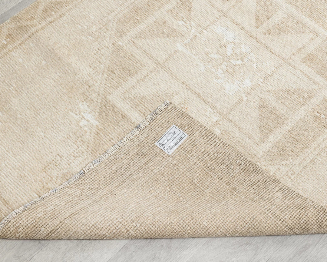 Beige Turkish Oushak Rug 3'7" x 12'1" Hand-Knotted | No. VR35358