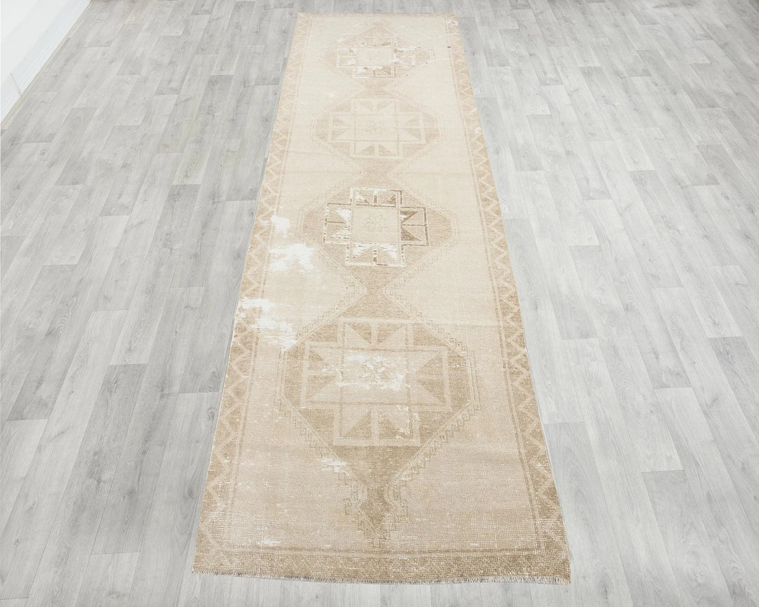 Beige Turkish Oushak Rug 3'7" x 12'1" Hand-Knotted | No. VR35358