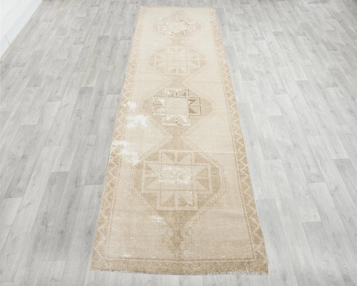 Beige Turkish Oushak Rug 3'7" x 12'1" Hand-Knotted | No. VR35358