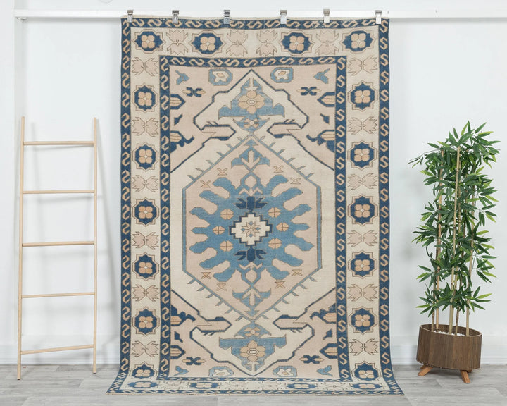 Beige Turkish Oushak Rug 5' 2" x 7' 8" Hand-Knotted | No. VR35676