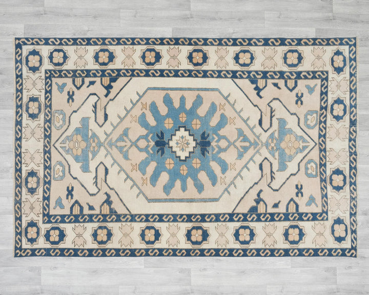 Beige Turkish Oushak Rug 5' 2" x 7' 8" Hand-Knotted | No. VR35676