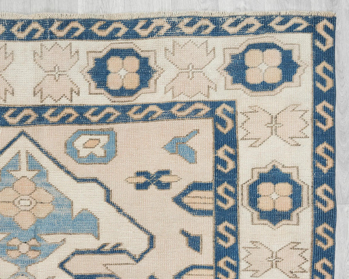 Beige Turkish Oushak Rug 5' 2" x 7' 8" Hand-Knotted | No. VR35676