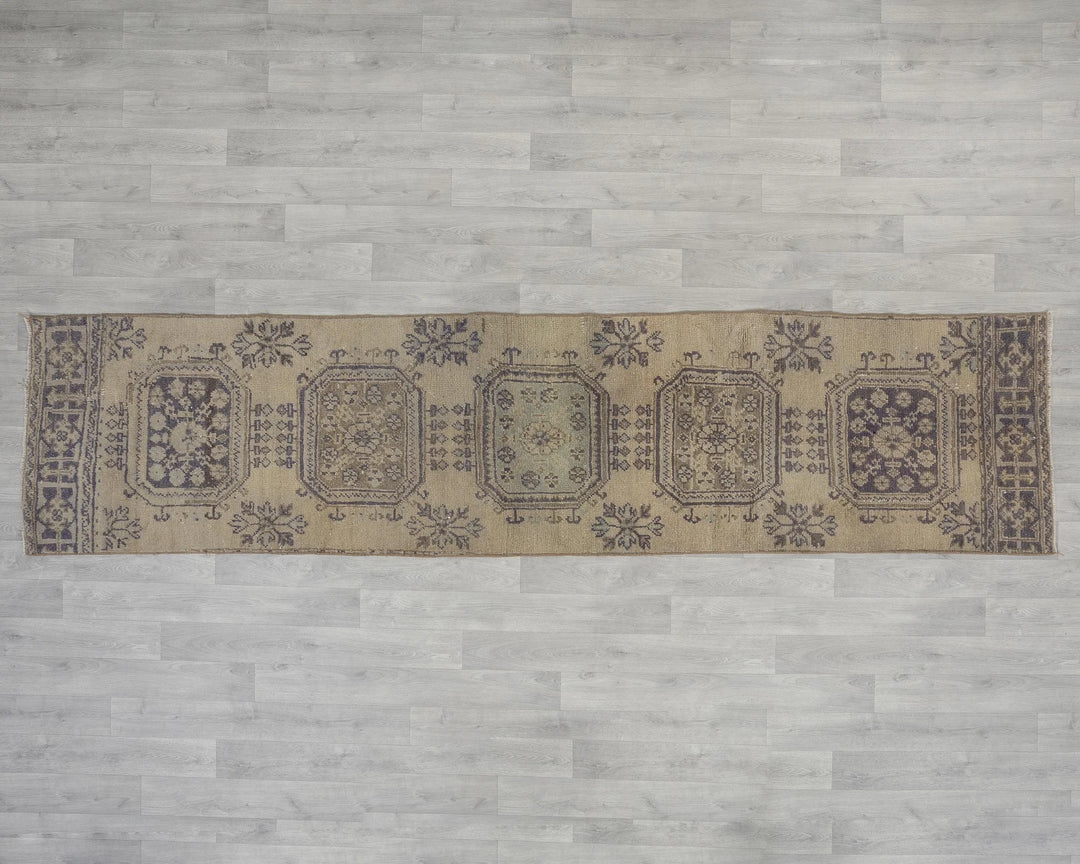 Beige Turkish Oushak Rug 2'6" x 10'10" Hand-Knotted view 9