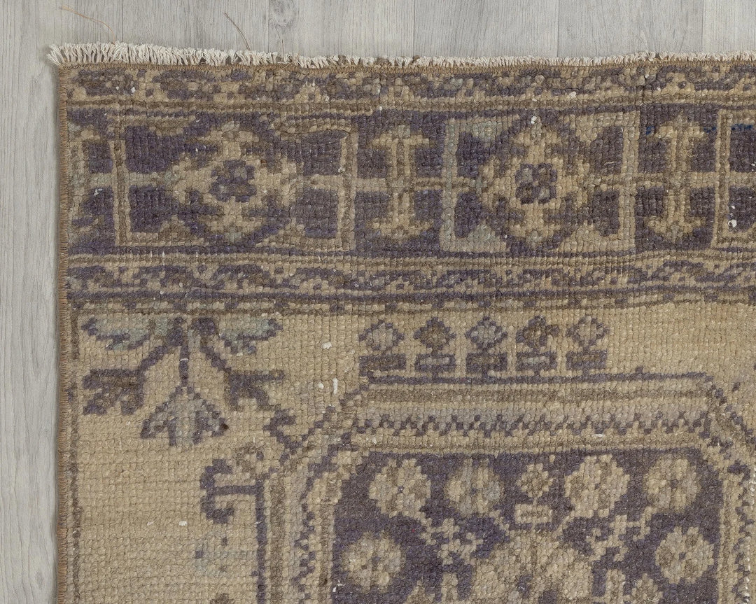 Beige Turkish Oushak Rug 2'6" x 10'10" Hand-Knotted border