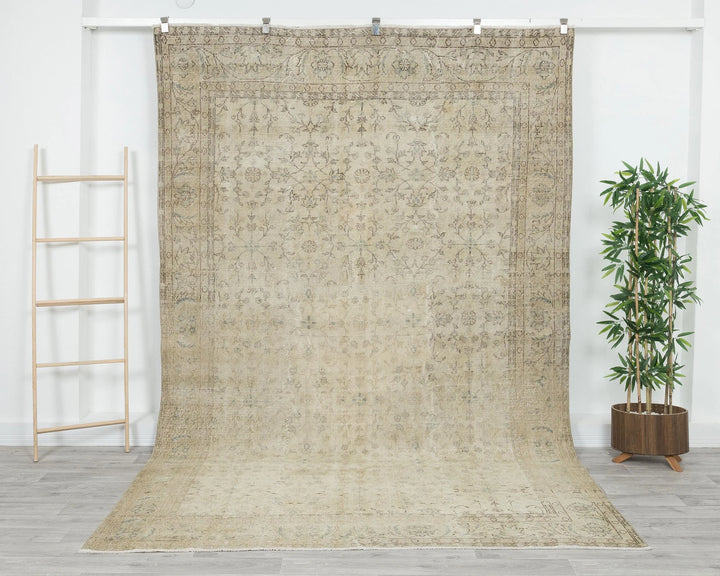 Beige Turkish Oushak Rug 7' x 10' 2" Hand-Knotted | No. VR35898