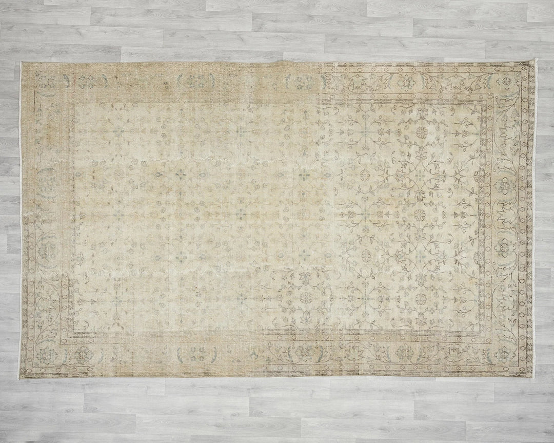 Beige Turkish Oushak Rug 7' x 10' 2" Hand-Knotted | No. VR35898