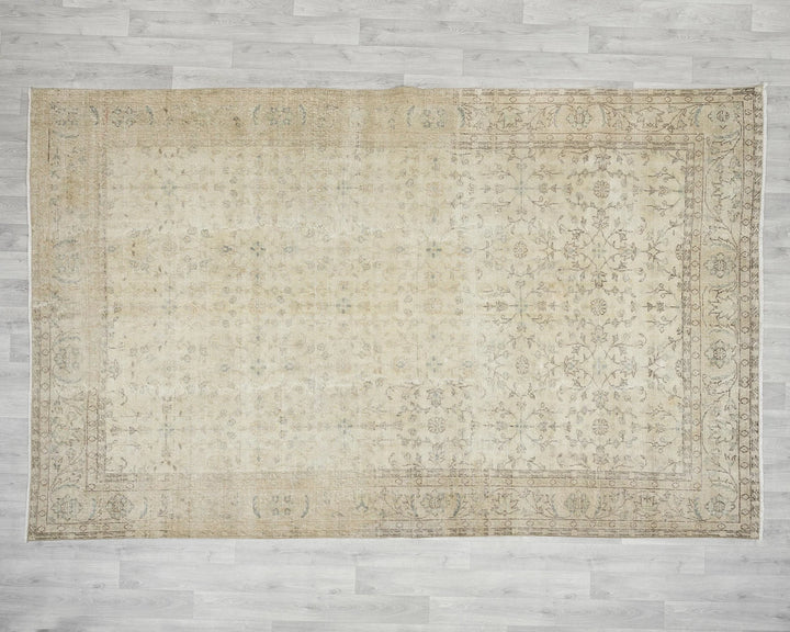 Beige Turkish Oushak Rug 7' x 10' 2" Hand-Knotted | No. VR35898