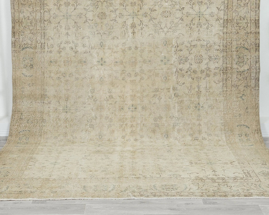 Beige Turkish Oushak Rug 7' x 10' 2" Hand-Knotted | No. VR35898