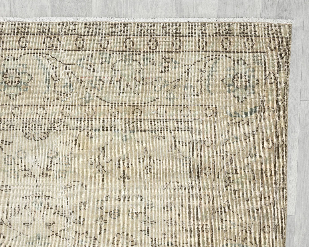 Beige Turkish Oushak Rug 7' x 10' 2" Hand-Knotted | No. VR35898