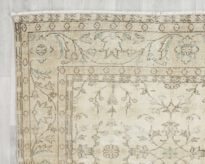 Beige Turkish Oushak Rug 7' x 10' 2" Hand-Knotted | No. VR35898