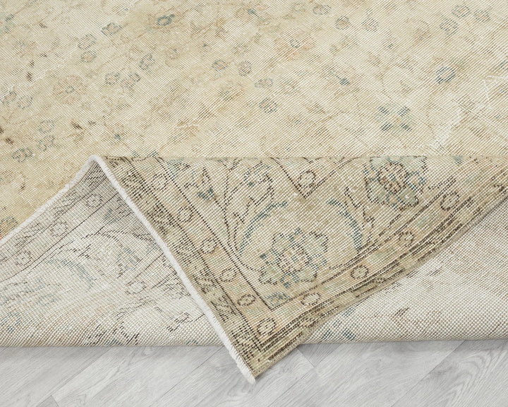 Beige Turkish Oushak Rug 7' x 10' 2" Hand-Knotted | No. VR35898