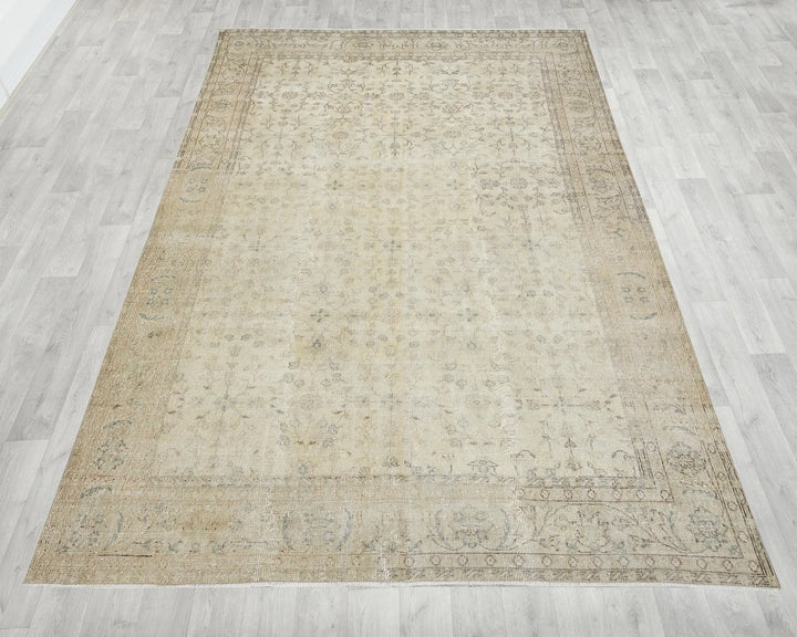 Beige Turkish Oushak Rug 7' x 10' 2" Hand-Knotted | No. VR35898