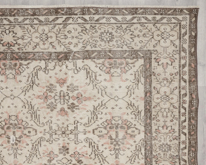 Beige Turkish Oushak Rug 5'10" x 9'10" Hand-Knotted | No. VR35959