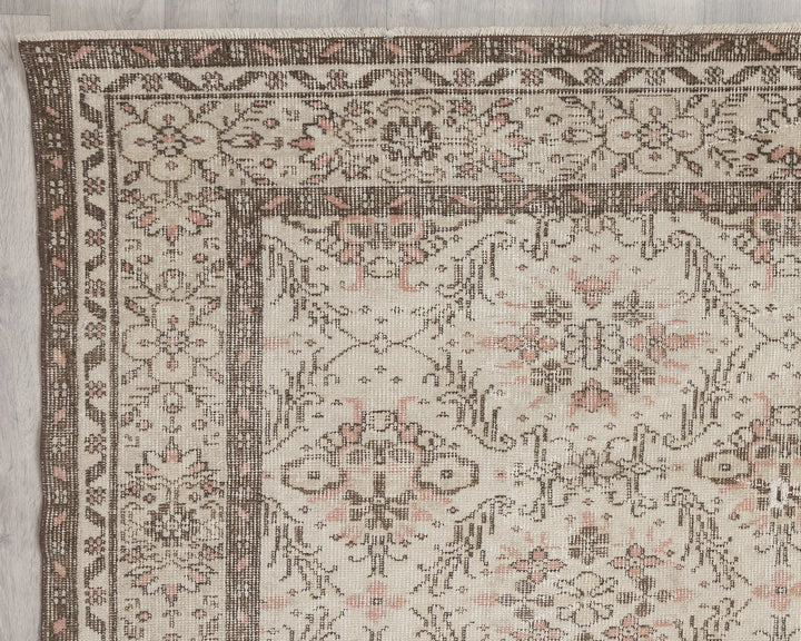 Beige Turkish Oushak Rug 5'10" x 9'10" Hand-Knotted | No. VR35959