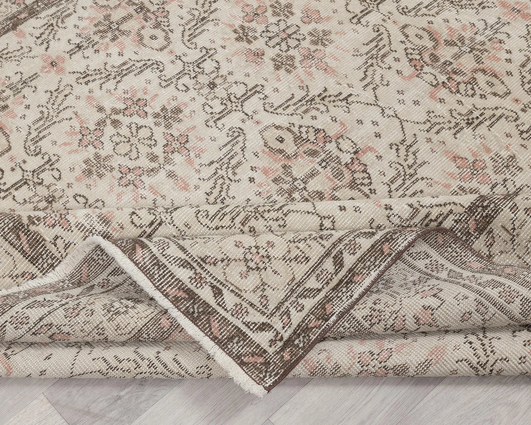 Beige Turkish Oushak Rug 5'10" x 9'10" Hand-Knotted | No. VR35959